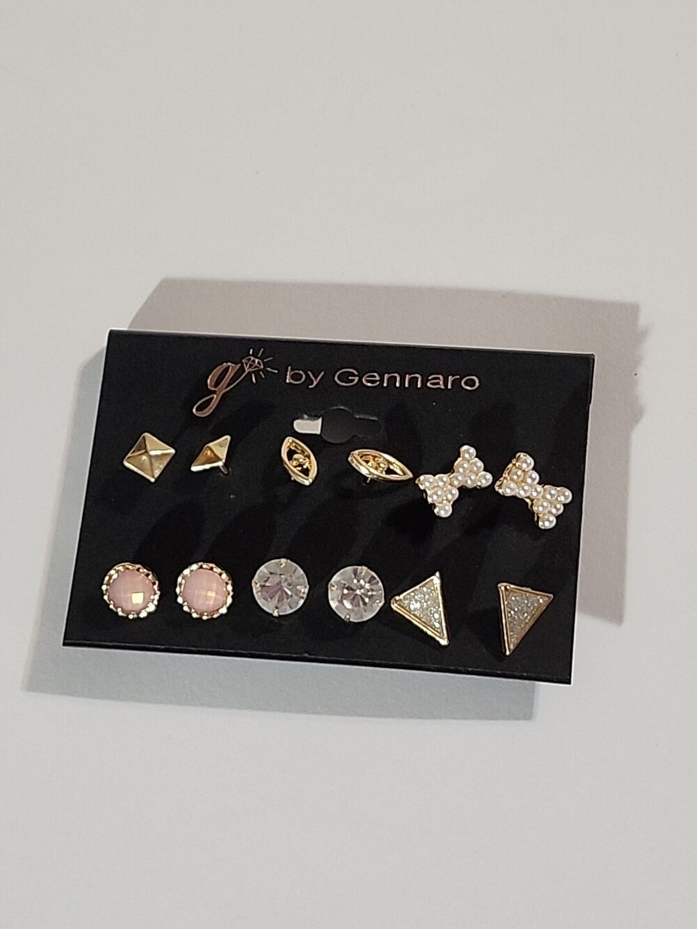 G by Gennaro Set of 6 Earrings Gold Faux Pearls Triangle Stud Post